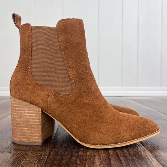 Steve Madden Addy Pull On Suede Boot Bootie Block Heel Cognac Brown Size 9 - Picture 15 of 15